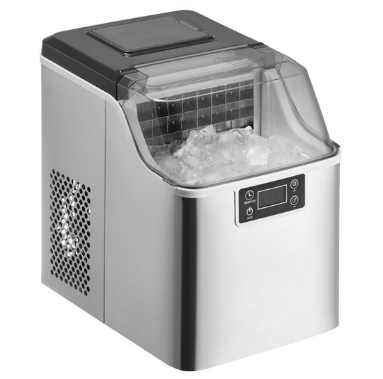 IJsblokjesmachine - Draagbaar Tafelmodel - Maakt 24 Blokjes in 15 Minuten - Capaciteit 20,4 kg per 24 Uur - IJsblokjes in 3 Formaten - Met Schep en Mand van Merkloos
