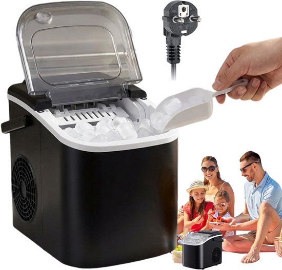 IJsblokjesmachine - Draagbare IJsblokjesmaker - Ijsblokmaker- 12 kg/24u - 6 Min - 1,2L - Zelfreinigend - 40 dB Stil - Incl. Ijsschep en Uitneembare Ijsmand - Voor Thuis Feestjes en Bar