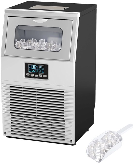 IJsblokjesmachine - Horeca IJsmachine - Commerciële IJsmaker - LED-verlichting - Helder Display - Met IJsschep - Horeca - 60,2cm - IJs Maken - Zilver