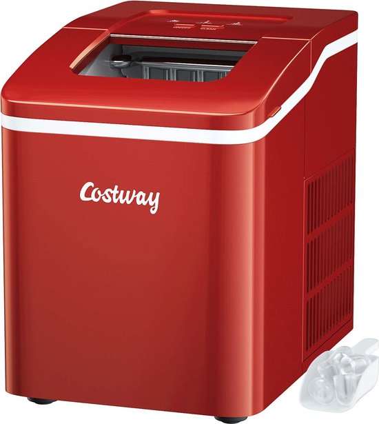 IJsblokjesmachine Ice Maker, ijsmachine, ijsblokjesmaker incl. IJsblokjesschep/9 ijsblokjes in 8 min/12 kg in 24 uur/1,6 l watertank / 31x22x30 cm (rood) van BluMill