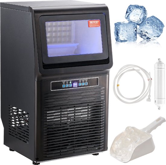 IJsblokjesmachine - IJsblokjes machine - Ijsklontjes machine - Horeca - 31 kg ijs per 24 uur - 35 cm breed 67 cm hoog - Wateraansluiting - Met ijsschep - Ijsblokjes