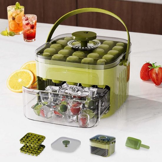 IJsblokjesmachine, ijsblokjesmachine met deksel, ijsblokjesreservoir met drukmechanisme
