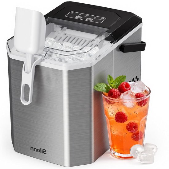 IJsblokjesmachine – IJsblokjesmaker – Mini IJsblokjesmachine – Draagbare IJsblokjesmachine – IJsblokjesmachine met Handvat – Zelfreinigend & Stil – 12 kg IJs per Dag van Merkloos