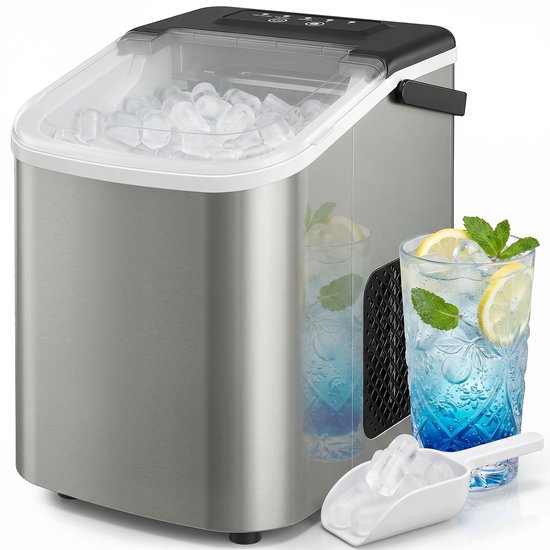 IJsblokjesmachine - IJsblokjesmaker - Zelfreinigend - 12 Kg Per 24 Uur - 9 IJsblokjes In 7-10 Min - Keuken En Kantoor - 28,3x22,6x29,9cm - Zilver