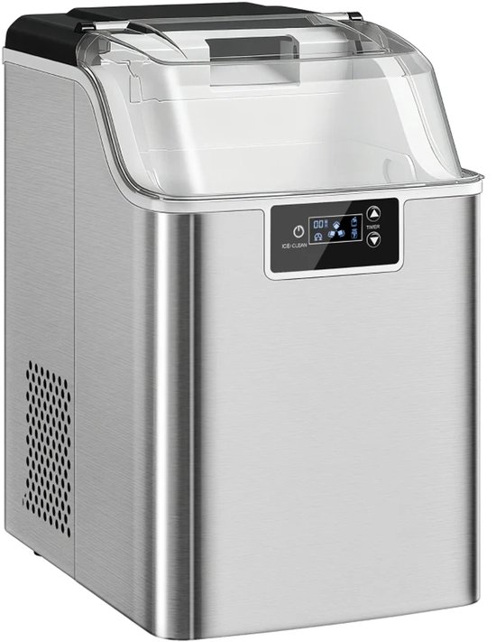 IJsblokjesmachine - IJsklontjes maker - Met ijsmand + schep - 20kg/24 uur - met Timer en 2,1L Watertank - Zelfreinigingsfunctie - Stille werking - Compact design - IJsblokjesmakers - Zilver van Merkloos