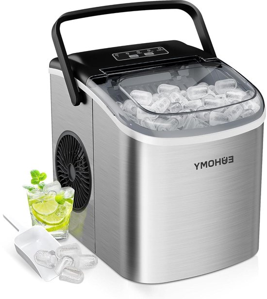 IJsblokjesmachine - IJsmaker Compact - Drankjes Koelen - Snel 9 ijsblokjes - 12 kg per 24 uur - Roestvrij staal