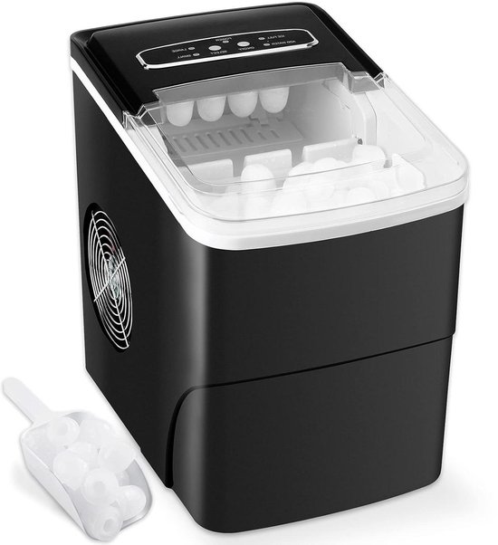 IJsblokjesmachine - IJsmaker Compact - Drankjes Koelen - Snel IJs Maken - 12 kg per dag - Zwart