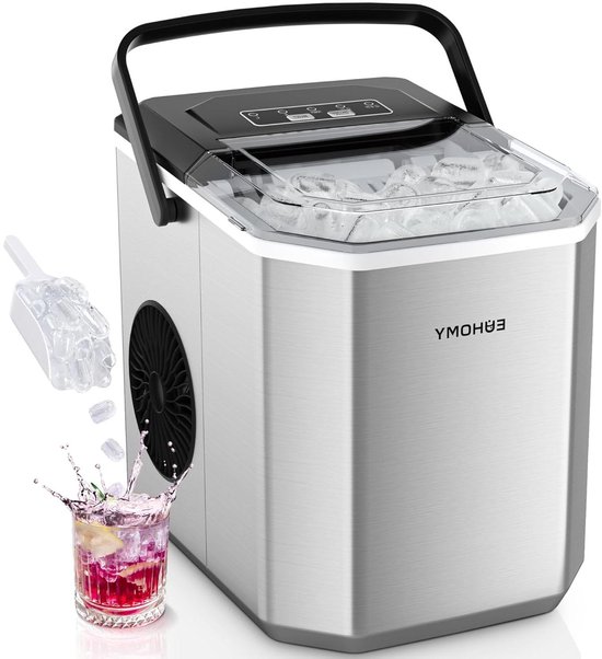 IJsblokjesmachine - IJsmaker - Dranken Koelen - Twee IJsvormen - 12 kg Per Dag - Zilver