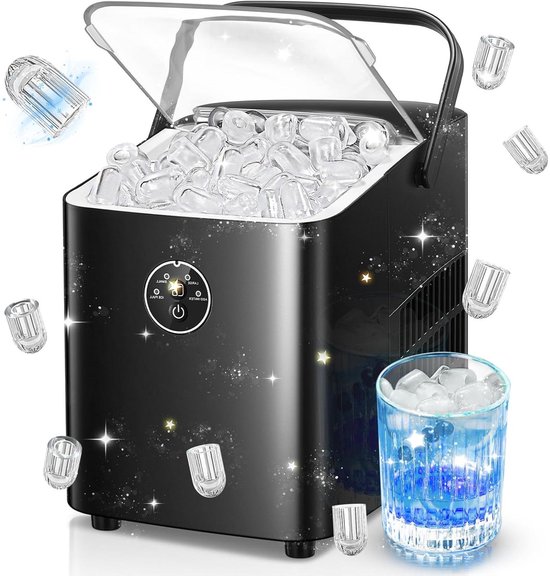 IJsblokjesmachine - IJsmaker - Dranken Koelen - Zelfreinigend - 12 kg per 24 uur - Diepzwart