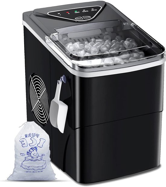 IJsblokjesmachine – IJsmaker – Ijsklontjesmachine – IJsblokjesmaker – IJsblokjesgenerator – Supersnel 9 IJsblokjes in 6 Minuten – Zelfreinigende Functie van Merkloos