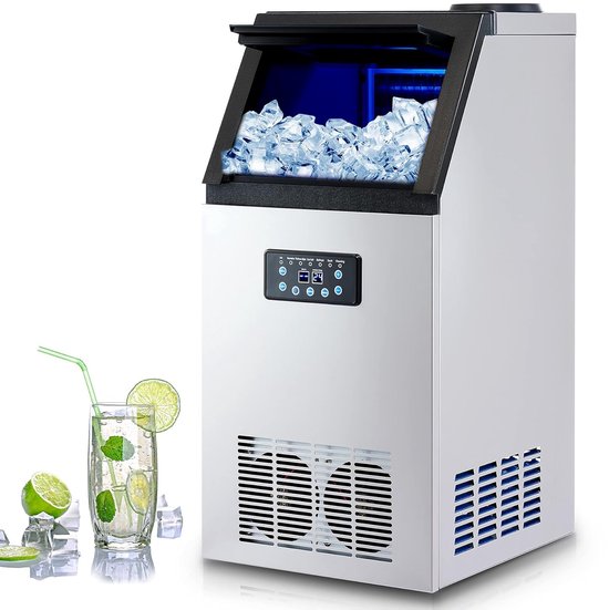 IJsblokjesmachine - Ijsmaker - Professioneel Gebruik - Snelle Productie - 59 kg per dag - Zilver