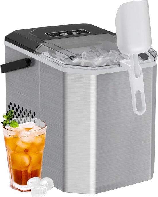 IJsblokjesmachine - Incl. IJsschep - 12kg/24u - 1.2L - 120W - Zelfreinigingsfunctie - Zilver - IJsblokjesmaker van Alpina