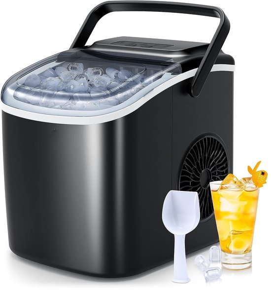 IJsblokjesmachine – Kleine Ice Maker met Zelfreiniging – 2 Formaten IJsblokjes – 9 IJsblokjes in 6 Minuten – 12 kg IJs per 24 Uur – Compacte IJsblokjesmaker voor Thuis, Feest en Keuken van Merkloos