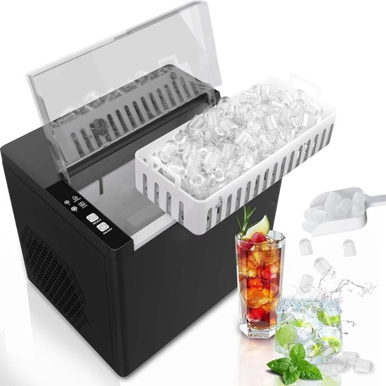 IJsblokjesmachine - Met IJsschep - Zelfreinigingsfunctie - 12KG / 24U - 9 Blokjes / 6 Min - Zwart van Merkloos