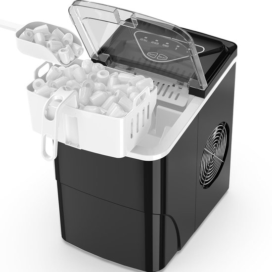 IJsblokjesmachine Mini Draagbaar – 15kg/24u – Compacte IJsblokjesmaker voor Werkblad – 9 IJsblokjes in 6 Minuten – Zelfreinigende IJsblokjesmachine – Voor Thuis, Keuken, Camping, Feest – Zwart van Merkloos