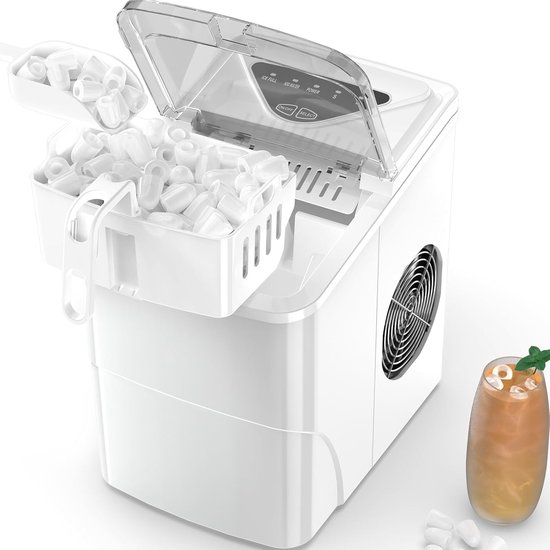 IJsblokjesmachine Mini en Draagbaar – 15 kg per 24 Uur – Compacte Ice Maker voor Werkblad – 6 Minuten IJs – Zelfreinigende Ijsmachine – IJsblokjesmaker voor Thuis en Kantoor van Merkloos