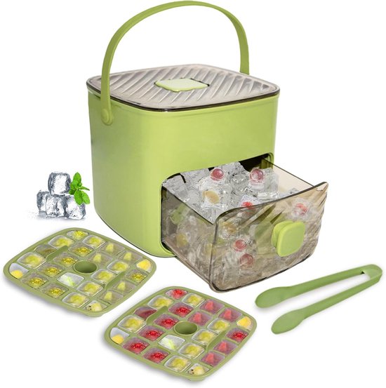 IJsblokjesmachine - Pers-ijsblokjesmachine - IJscontainers - IJsblokjescontainers - Herbruikbaar - Voor cocktails/koffie en sappen - 48 ijsblokjes - Groen