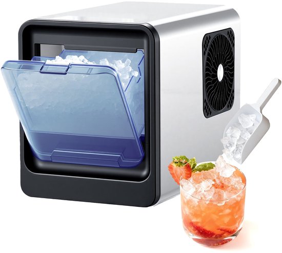 IJsblokjesmachine - Tafelmodel - 15 kg per 24 uur - Zelfreinigend - Draagbaar - Met IJsbakje en Schep - Kauwbaar IJs van Merkloos