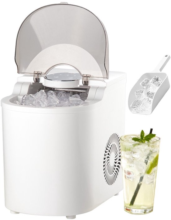 IJsblokjesmachine - Tafelmodel - Produceert 7 ijsblokjes in 6 minuten - Capaciteit 11,8 kg per dag - Zelfreinigend - Twee formaten ijsblokjes - Inclusief ijsschep van Merkloos