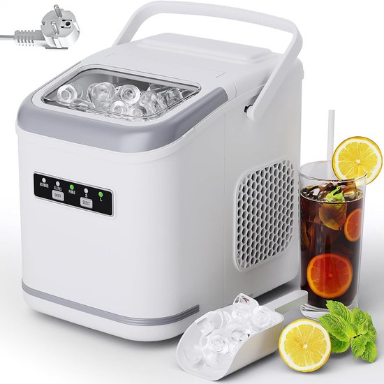 Ijsblokjesmachine Voor Op Het Aanrecht - 12 Kg/24 Uur - 9 Bullet Ice Cubes in 6 Minuten - Draagbare Ijsblokjesmaker - Inclusief Ijsschep En Mandje - 2 Ijsformaten