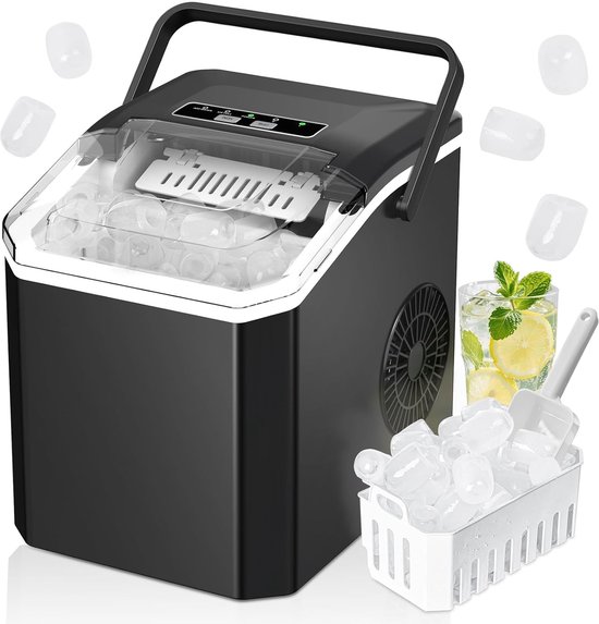 IJsblokjesmachine Zelfreinigend - 9 IJsblokjes in 6 Minuten - 15 kg per 24 Uur - 2 IJsblokformaten - Draagbaar 1,5L Zwart