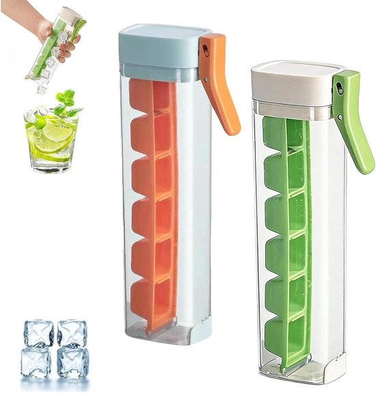 Ijsblokjesmaker - IJscilindervorm Ijsbakje - Dranken Koelen - Eenvoudige Eén-Druk Ontdooier - 8L x 4B x 20H cm - Groen Oranje