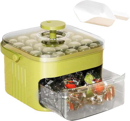IJsblokjesmaker met Bakje - IJsmaker met Opslag - Drankjes Koelen - Druktype IJsmaker - 15.5L x 11W x 15.5H cm