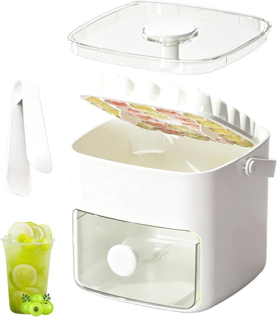 IJsblokjesmaker met deksel - Dubbeldeks container - Dranken Koelen - 48 Kubus Capaciteit - 17.7L x 17.1B cm - Wit