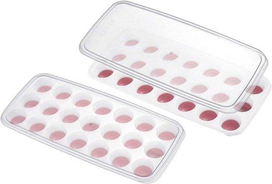 IJsblokjesmaker met deksel - IJsvorm IJsblokjesvorm - Drankjes Koelen - Flexibele bodem - 21 ijsblokjes - Transparant/rood/wit
