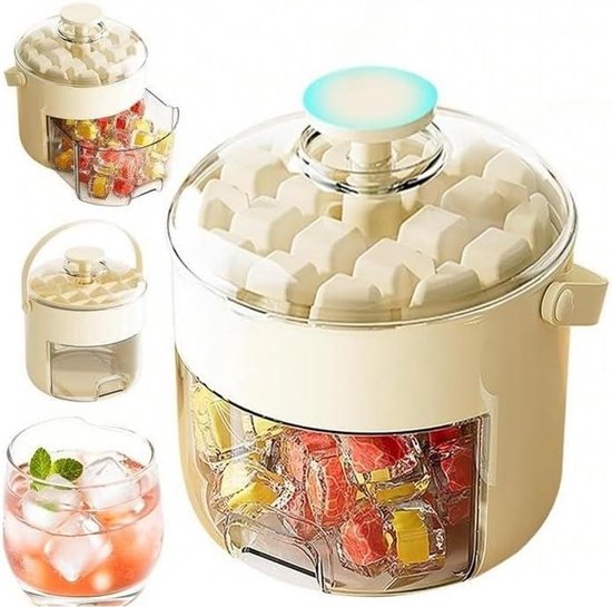 IJsblokjesmaker Set - IJsblokjes Vorm - Drankjes Koelen - Dubbellaags Stapelbaar - 17 cm - Beige