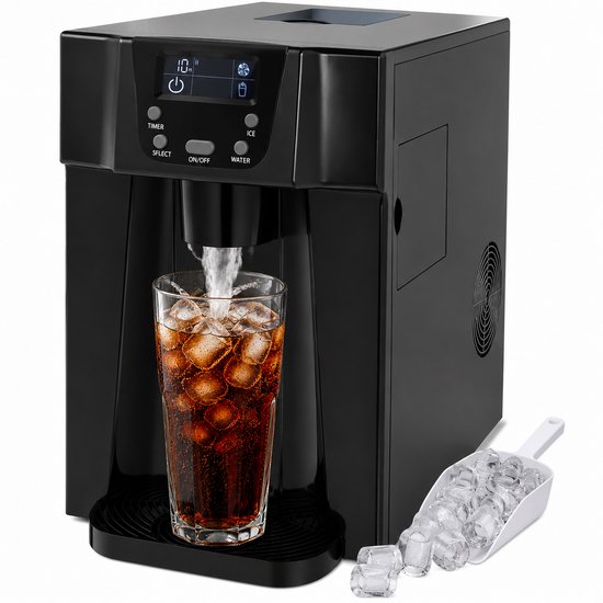 IJsblokjesmakers - 2-in-1 IJsblokjesmachine - IJsmaker - Waterdispenser - IJsblokjesmachine klein - 12kg/24u – Stil 43dB – 3L Watertank – S/M IJsblokjes – LCD – Zwart – Voor Thuis, Keuken, Kantoor