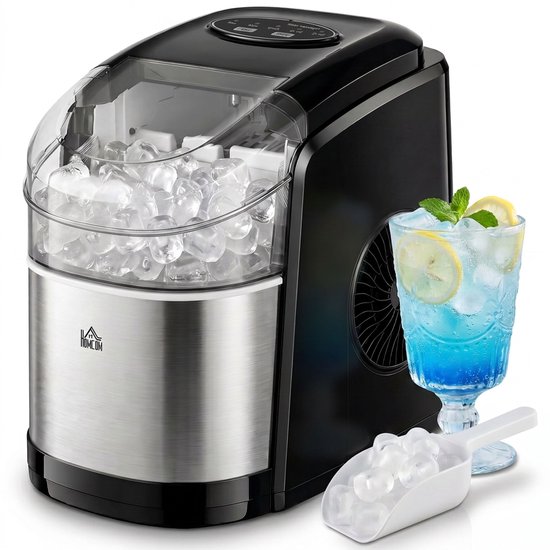 IJsblokjesmakers - IJsmaker - IJsblokjesmachine - Zelfreinigend - Stil 43dB - LED-display - 24 x 35 x 33 cm - Voor Thuis, Keuken, Kantoor - Zwart