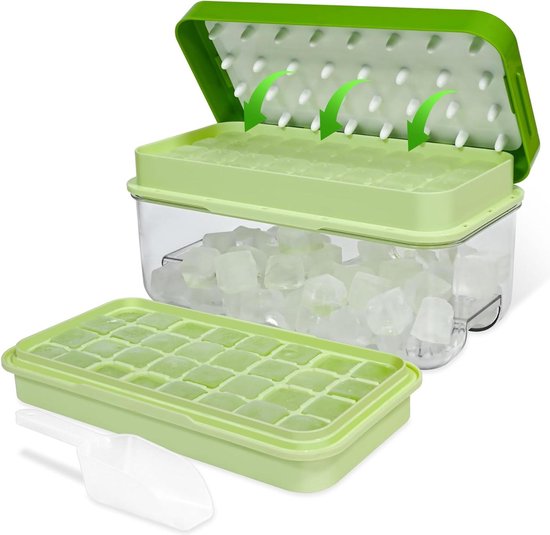 IJsblokjesvorm met deksel - 64 ijsblokjes - eenvoudig los te maken - cocktails whiskey koffie - 2 schalen 1 ijsemmer van Bellendo