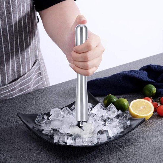 Ijsbreekstaaf RVS - Cocktail Muddler Bar - Drankjes Maken - Diamantvormige Hamerkop - 18.5 cm - Geborsteld Staal