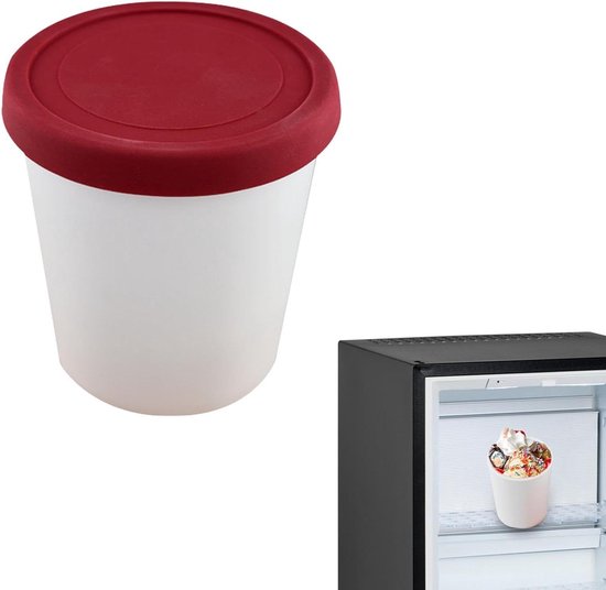 IJscontainer met Deksel - Dessert Bak Herbruikbaar - Zelfgemaakt IJs Maken - Lekvrij en Stapelbaar - 1000ml - Rood