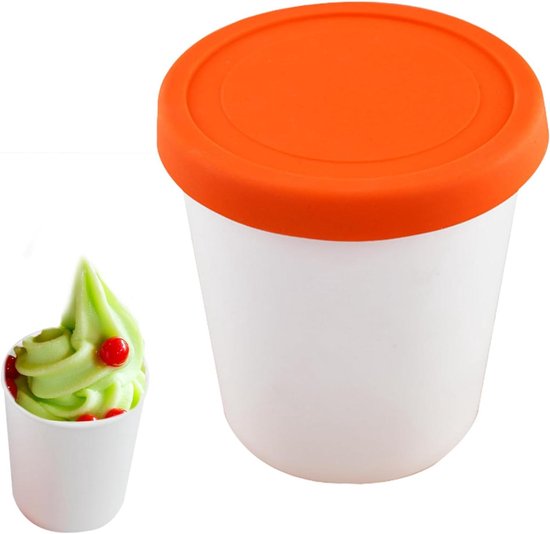 IJscontainer met deksel - Dessert opslag - Zelfgemaakte ijs - Lekvrij ontwerp - 1000ml - Oranje