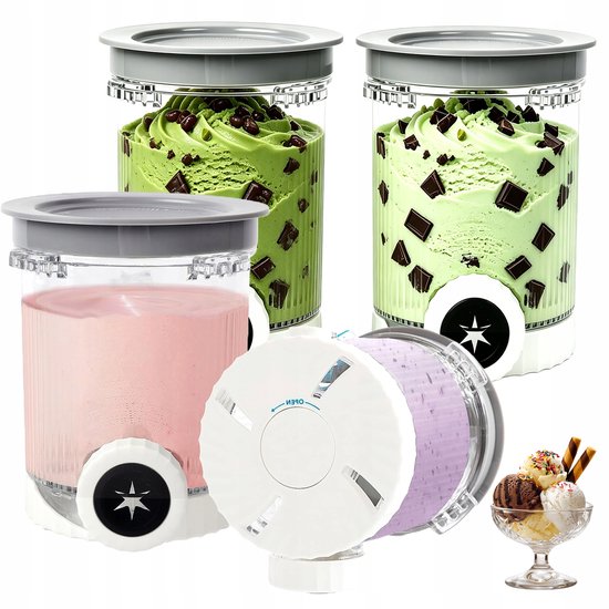IJscontainers - Ijsbakken met Deksels - 4 Stuks - Compatibel met Ninja NC700/NC701 - Accessoire voor Ijsmachine - Luchtdicht - PP - BPA Vrij - IJsopslagpotten Voor thuis - Vaatwasmachine