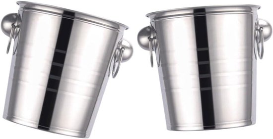 Ijscontainers - Ijsblokjes emmer - Feestjes Bar - Roestvrij staal - 2 stuks 19.5x15CM - Zilver