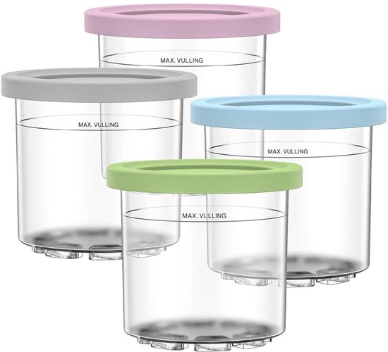 IJscontainers - IJsopslagpotten - Voor NC301 NC300 NC299AMZ-serie - Vaatwasserbestendig, lekvrij - Roze, groen, grijs en blauw - Set van 4 van Ninja