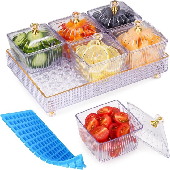 IJsgekoeld plateau - Serveerschaal - Eten koel houden - 6 secties - BPA-vrij - Transparant