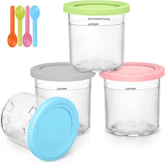 IJshouders - set van 4 met deksels - reservecontainers voor Ninja Creami - compatibel met NC301 NC299AMZ NC300-serie - ijsmachines - zelfgemaakte ijshouder (4 stuks) van Everie