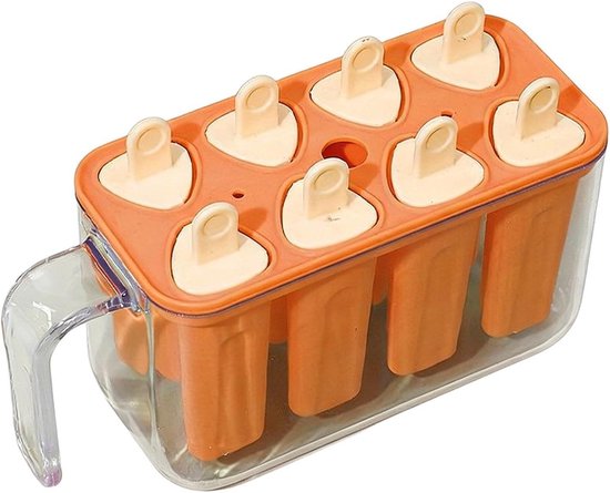 Ijsjesmaker Herbruikbaar - IJslolly Vorm - Zelf Snacks Maken - Makkelijk Loslaatbaar - 8 Stuks - Oranje