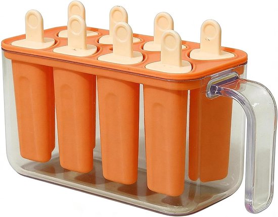 Ijsjesmaker - IJslolly Vormen - Zelf Lekkernijen Maken - Herbruikbaar Met Stokjes - 8 Vormen - Oranje
