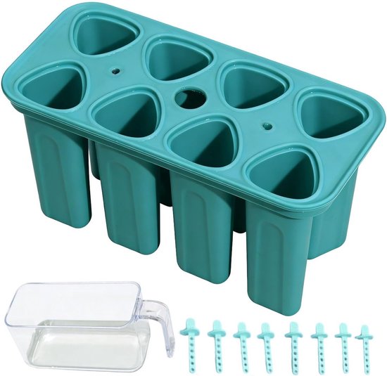Ijsjesmaker - IJslolly Vormen - Zelf Snacks Maken - Makkelijk Loslatende Sticks - 8-Vriezercontainer - Blauw