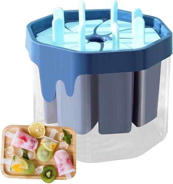 Ijslolly Vorm - Ijsjesmaker Bakje - Zelf IJsjes Maken - Acht IJslollys Tegelijk - 13x10.5 cm - Blauw