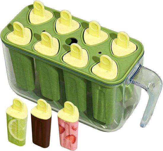 Ijslollymaker Herbruikbaar - Vriesvorm Stokjes - Zelfgemaakte Snacks - Makkelijk Los Te Maken - 8 Holtes 16cm - Groen