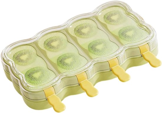 IJslollymaker met Stokje - IJsjes Vorm - Zelf IJsjes Maken - Afneembare Stokjes - 4 Compartimenten - Groen