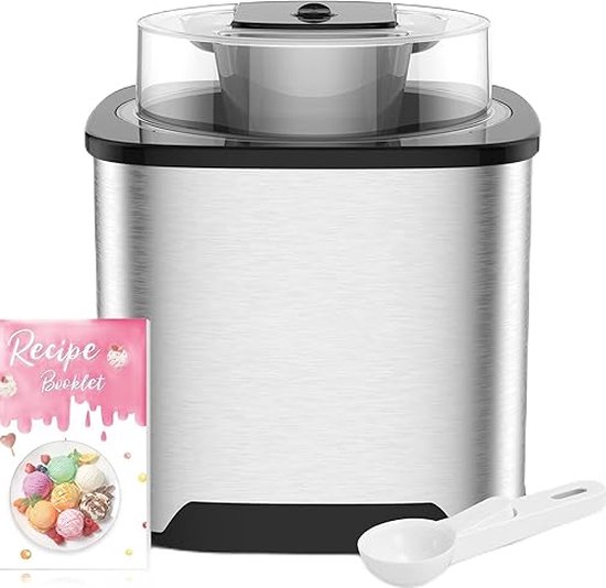 Ijsmachine - 12w - 220v - 2L - ijs - yoghurt - transparant deksel - eenvoudige reiniging - roestvrij staal - van Emerio