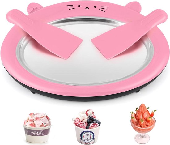 IJsmachine - 2 spatels - opgerolde ijsmaker - sorbet - bevroren yoghurt - fruitshakes - smoothies - roze van Norpro