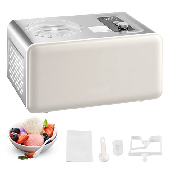 IJsmachine - Automatische roomijsmachine en sorbetmaker - 2 liter - 150 W - Met ingebouwde compressor - Zonder voorvriezen - 3 standen